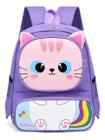 Mochila Infantil Escolar Divertida Tigrinho Gatinho Desenho Cor Gatinho Lilás