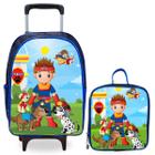 Mochila Infantil Escolar Rodinha Masculina + Lancheira Térmica - Pikuka