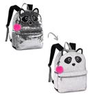 Mochila infantil panda paetes muda de cor com pompom