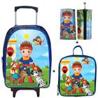 Mochila Infantil Rodinha Menino Escolar + Lancheira Termica + Estojo