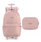 Mochila Infantil Rodinhas Barbie Com Estojo - Rosa