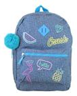 Mochila Juvenil Flamingo Tecido Jeans Pompom Neon Cg9150