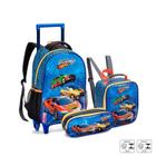 Mochila lancheira e estojo carros racing kit escolar meninos - SEANITE