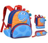 Mochila lancheira e estojo escolar dinossauros kit escolar