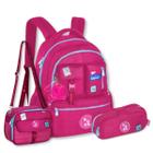 Mochila Luluca Com Lancheira E Estojo Bolsa Escolar Rosa