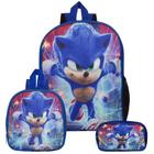 Mochila Masculina Escolar De Costas Sonic Lancheira E Estojo - Toys 2U