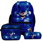 Mochila Masculina Infantil Juvenil Sonic 2 Lancheira Estojo