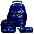 Mochila Masculina Juvenil Rodinha Sonic 2 Lancheira Estojo