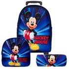 Mochila Masculina Mickey Mouse 3D Rodinhas Lancheira Estojo