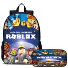 Mochila Roblox Infantil de Costas com Estojo Estojinho Escolar Desenho Menino e Menina