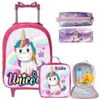 Mochila Rodinha Infantil Feminina Escolar + Lancheira Térmica + Estojo 