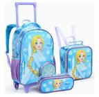 Mochila Rodinha Lancheira Térmica Estojo Frozen Azul Menina(KT42151)