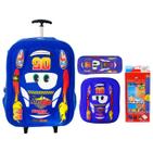 Mochila Rodinhas Carros 3d Alto Relevo Reforçada + Kit Completo - VOZZ