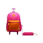 Mochila Rodinhas Feminina Cor Rosa Adulto Juvenil Com Estojo