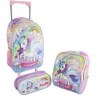 Mochila Rodinhas Infantil Unicornio Lancheira Estojo Escolar - Seanite