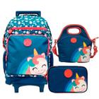 Mochila Rodinhas Unicornio + Lancheira + Estojo Box ul