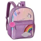 Mochila Unicórnio Holográfica Arco Iris Infantil Com Pompom