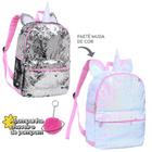 Mochila unicornio paetes com pompom bolsa muda de cor menina