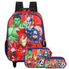 Mochila Vingadores Marvel E Lancheira Térmica E Estojo Duplo Vermelho