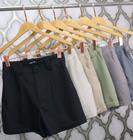 Modas Domi Shorts Feminino Luis Twill Barra Italiana Cintura Alta com Elástico Elegante LT183