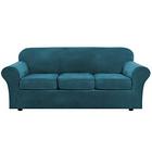 Moderna Veludo Plush 4 Peça Alta Estonte sofá slipcover sofá capa Protetor de móveis Forma Fit Luxury Thick Velvet Sofá Capa para 3 Sofá almofada, Máquina Lavável (Sofá, Teal Profundo) - H.VERSAILTEX