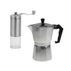 Moedor Café Manivela Manual + Cafeteira Italiana Moka 300Ml