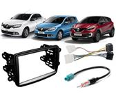 Moldura Painel 2 Din Com Chicote Ligação e Adaptador Antena Renault Sandero Logan Captur - Autoplast