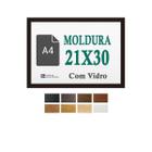 Moldura Preta Quadro 21X30 A4 Certificado Poster Com Vidro