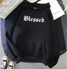 Moletom Canguru Capuz Blusa de Frio Frase Blessed Casaco Unissex Flanelado Inverno