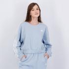 Moletom Cropped Adidas 3 Stripes Feminino Azul e Branco