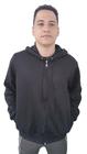 Moletom Masculino com Ziper Blusa De Frio Casaco Com Capuz Bolso Agasalho Algodão Preto