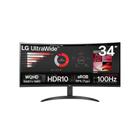 Monitor Gamer Curvo LG UltraWide 34"", QHD, 100Hz, 5ms, VA, FreeSync, HDR 10, Preto - 34WR50QK-B