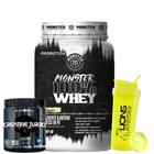 Monster 100% Whey Concentrado Isolado 900g Probiótica + Creatina Turbo Pote 300 g Blackskull + Coqueteleira Cor Sortida