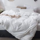 MooMee Bedding Duvet Cover Set 100% Washed Cotton Linen Like Textured Breathable Durable Soft Comfy (Off White, Queen)