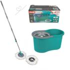 Mop Esfregao Giratorio Rodo Magico Balde Inox Moop Cabo de Aco Cesto inox com refil microfibra