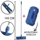 Mop Pó 40 cm LT Plus Com Refil Microfibra Acrílico Limpeza Esfregão E Cabo Extensor 1,45 Mts