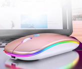 Mouse Recarregável Bluetooth Wireless Luminoso Confortável Rosa