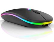 Mouse Sem Fio Wireless Com Bateria Interna Recarregável 2,4 Hz Led RGB Home Office Rosa