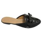 Mule Feminino Liso Verniz Bico Redondo Laço Estilo Moderno