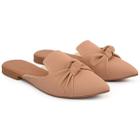 Mule Feminino Sapatilha Sapato Mocassim Bico Fino Laço Nude