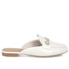 Mule Off-White Perolado Couro Salto Rasteiro