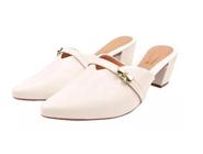 Mule Scarpin Branco Salto Alto Grosso Lacinho Sapato Bico Fino Casual