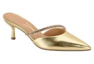 Mule Scarpin Vizzano Feminino Metalizado Tira Strass Bico Fino - 1420205