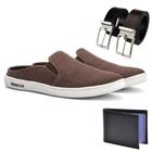 Mule Slip On Casual Elegante Café +Cinto + Carteira