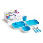 Munchkin Color Me Hungry Splash 7pc Toddler Dining Set Placa, Tigela, Copa e Utensílios em uma caixa de presente, azul