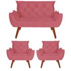 Namoradeira + 2 Poltronas Opala Suede Rosa Goiaba - Navega Móveis