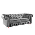 Namoradeira Chesterfield Bourbon 3 Lugares Via Encanto Veludo Cinza Claro