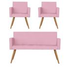 Namoradeira com 2 Poltronas Vitória Suede Rosa Bebê Kasa Sofá