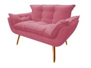 Namoradeira Decorativa Opala Suede Rosa 2 Lugares Pés Madeira Ms Decor - Mansão Decor