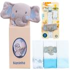 Naninha + Prendedor de chupeta + Fralda de Boca Elefantinho Azul